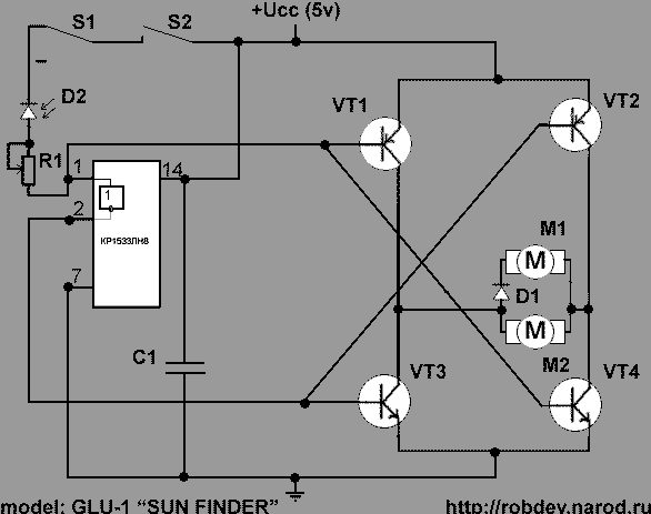 Робот: Глу-1 Искатель солнца || GLU-1 Sun Finder --- Принципиальная схема